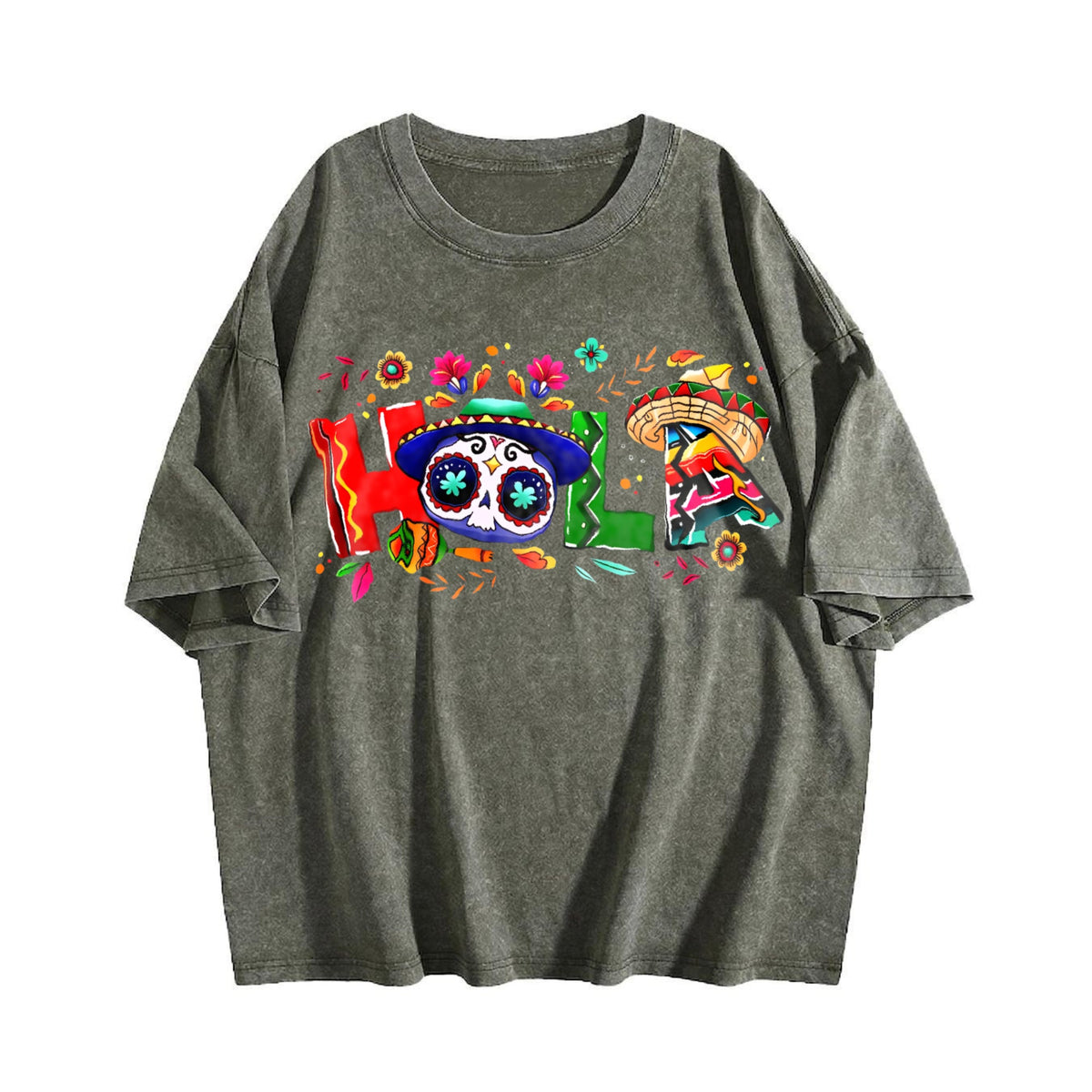 Holiday Letter Wide Brim Hat Cinco De Mayo Carnival Vintage Washed T-Shirt