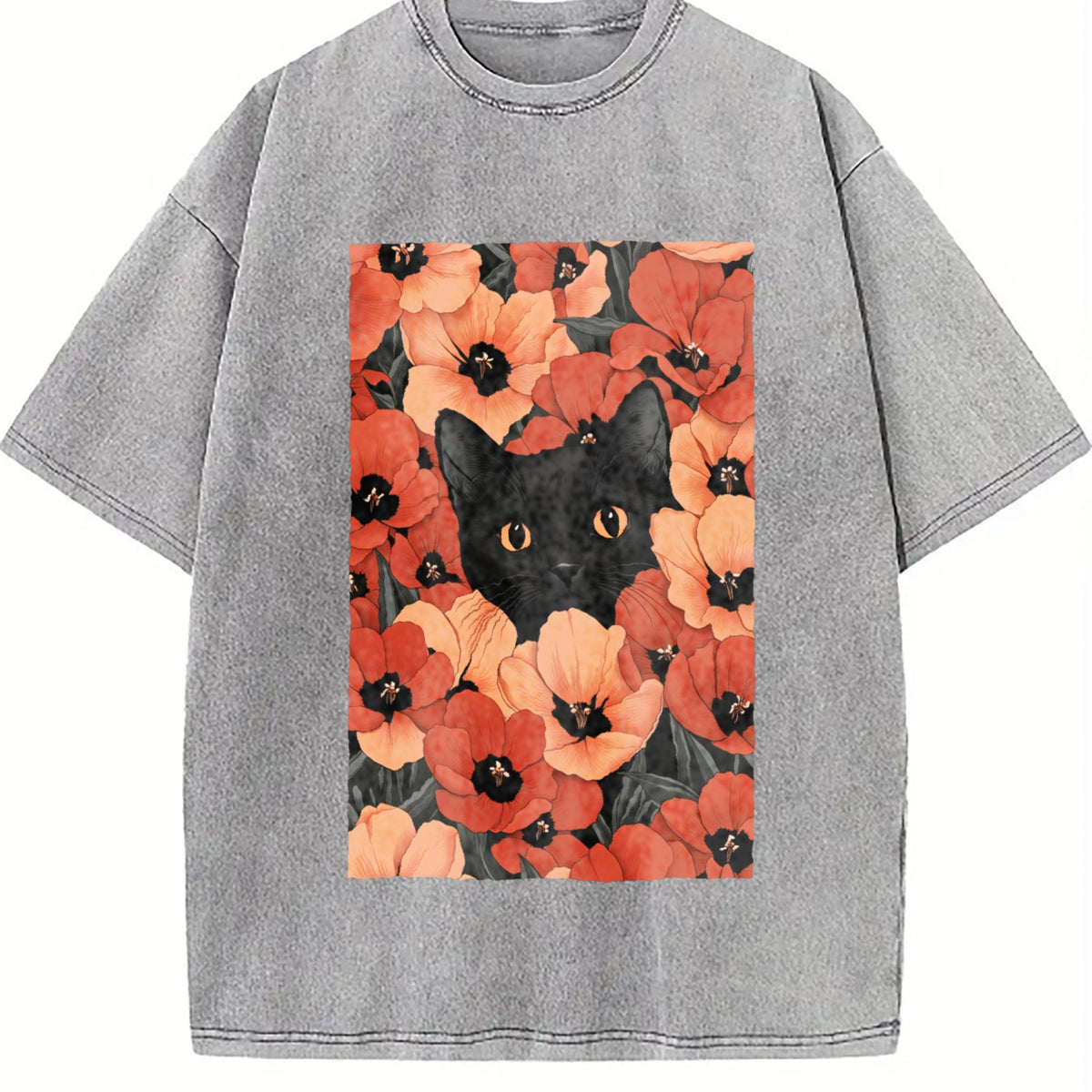 Blockbuster - Black Cat And Red Daisy Vintage Washed T-Shirt product image 4