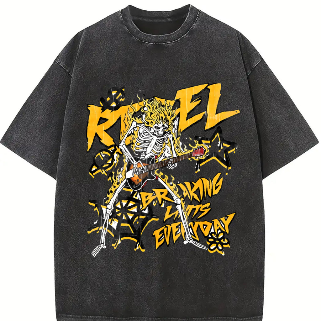 Faded Pure A Flame Skull 'rebel' Rock Vintage Washed T-Shirt product image 2