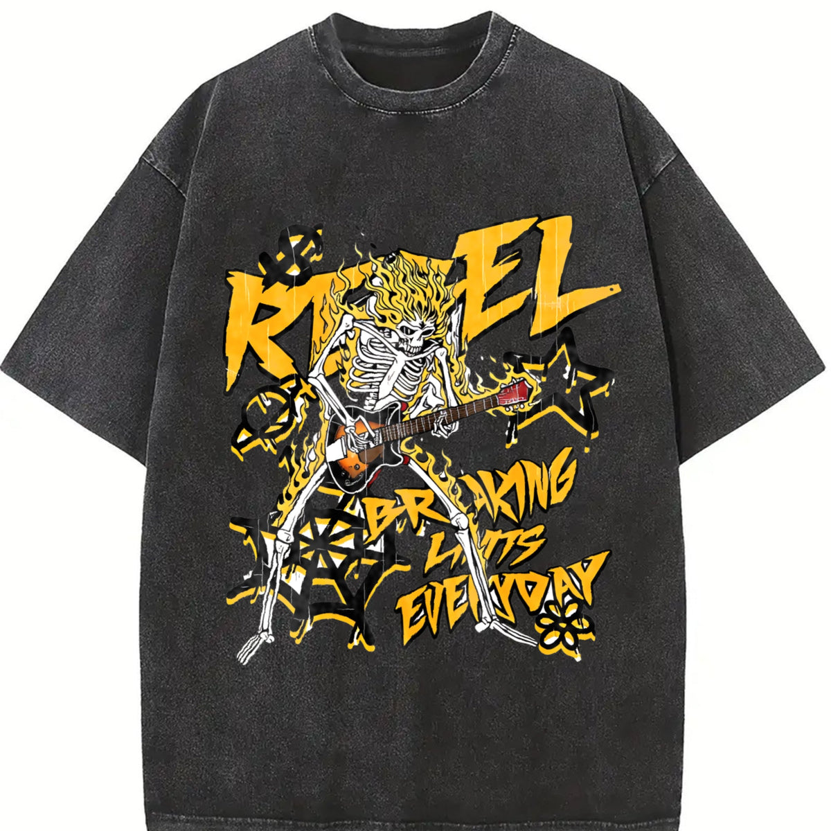 Faded Pure A Flame Skull 'rebel' Rock Vintage Washed T-Shirt product image 2