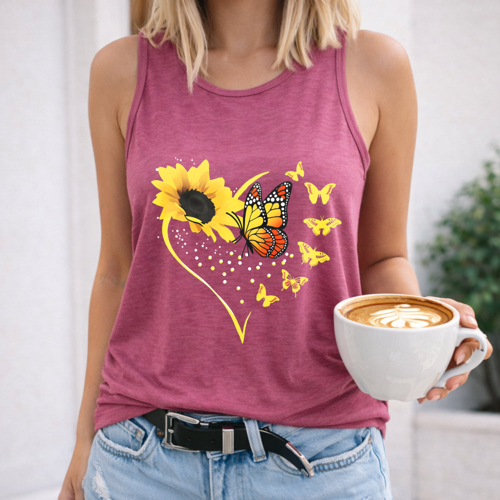 Cartoon Sunflower & Love Butterfly Women's Tank Top