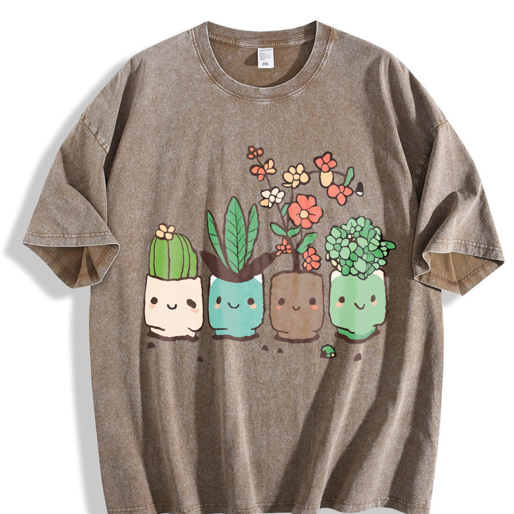 Cute Cartoon Potted Plant Vintage Washed T-Shirt product image 3