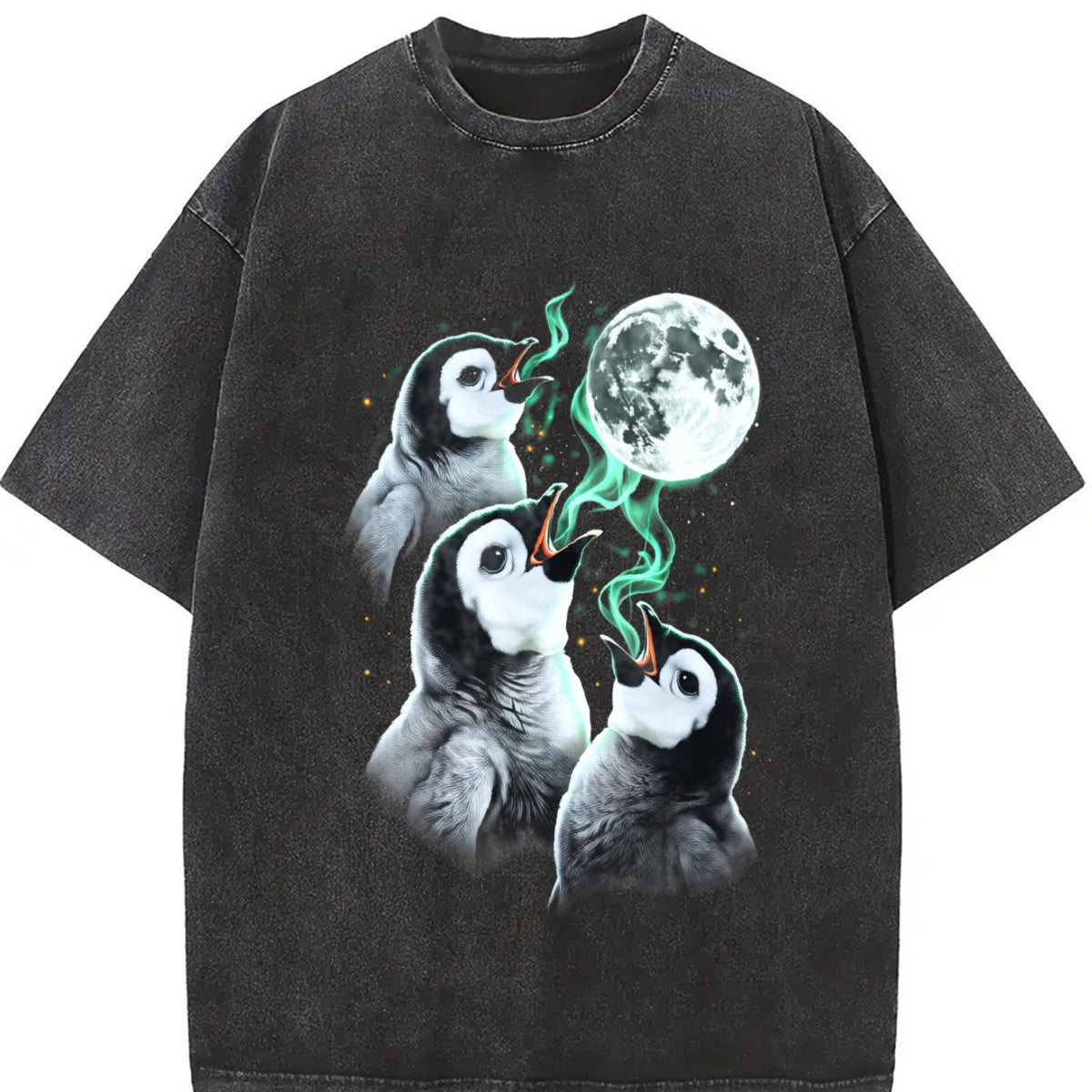 Penguin Howling To Moon 90s Vintage Washed T-Shirt product image 2