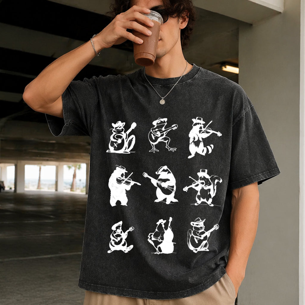 Animals Playing Music Funny Vintage Washed T-Shirt product image 2