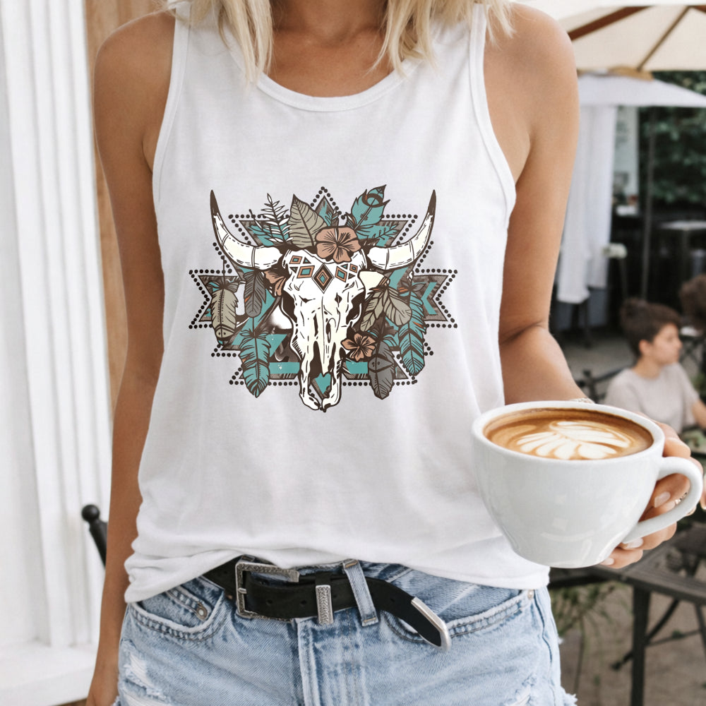 Western & Cartoon Cow Skull Women's Tank Top