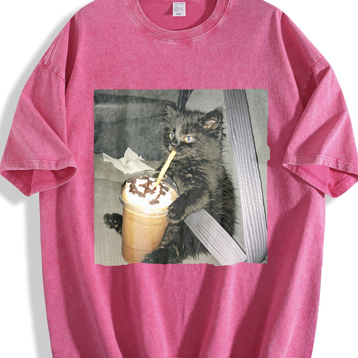 Cat Coffee Cup In The Car Vintage Washed T-Shirt