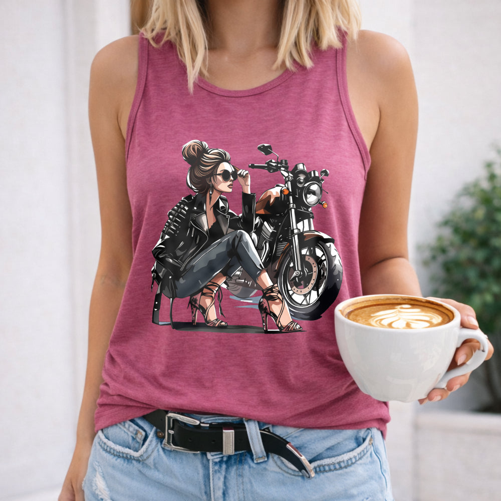 Biker Woman and Motorcycle Women's Tank Top