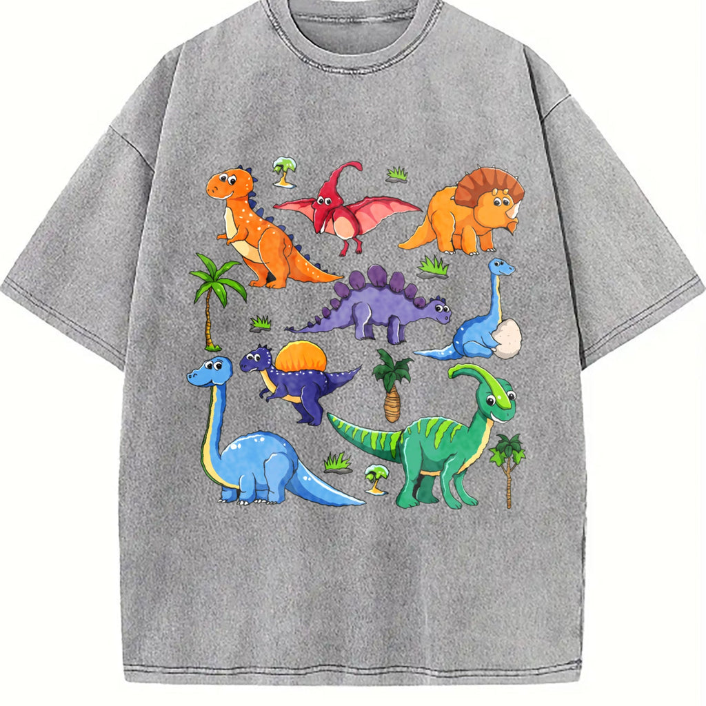 Dinosaur World Cartoon Short-sleeved Vintage Washed T-Shirt product image 5