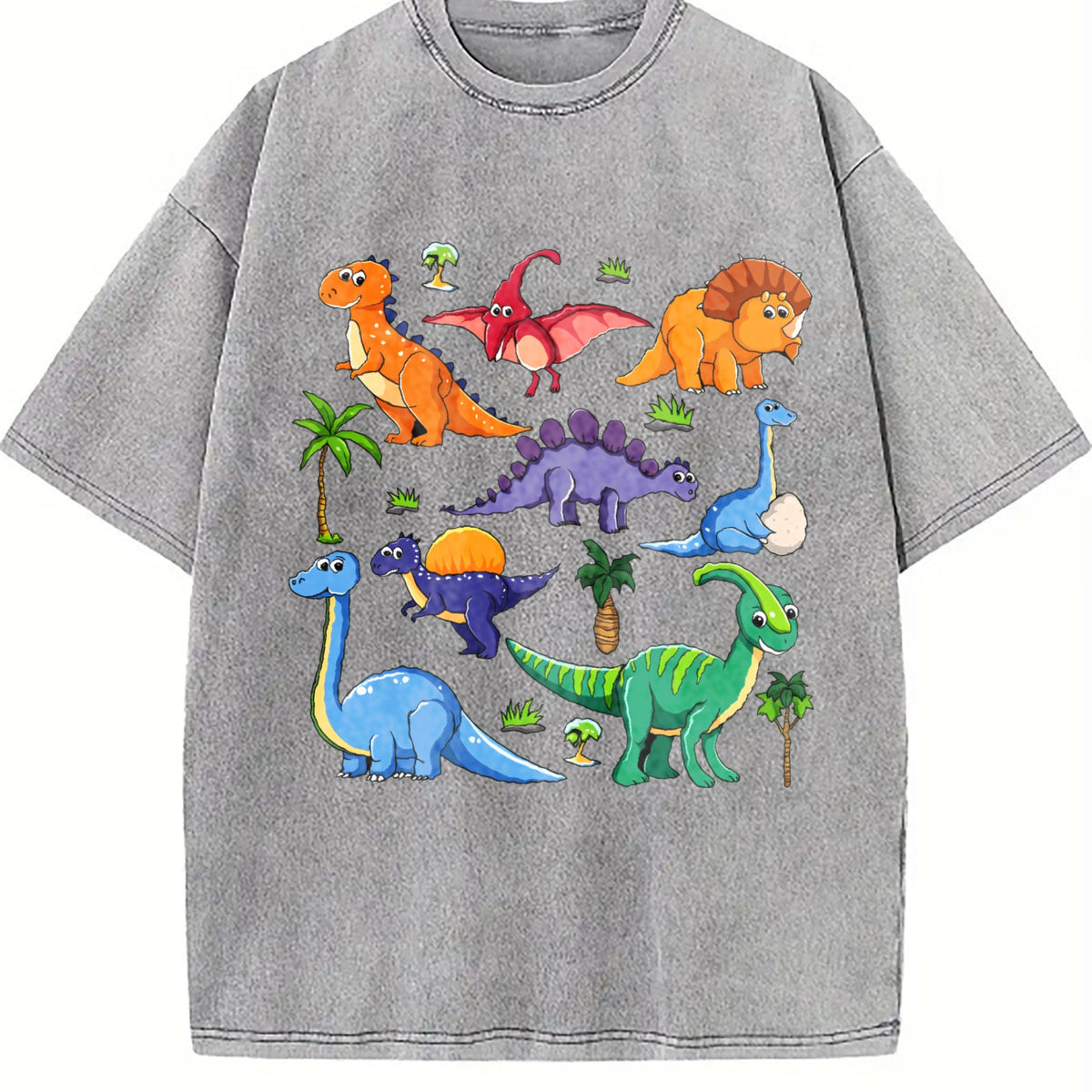 Dinosaur World Cartoon Short-sleeved Vintage Washed T-Shirt product image 5