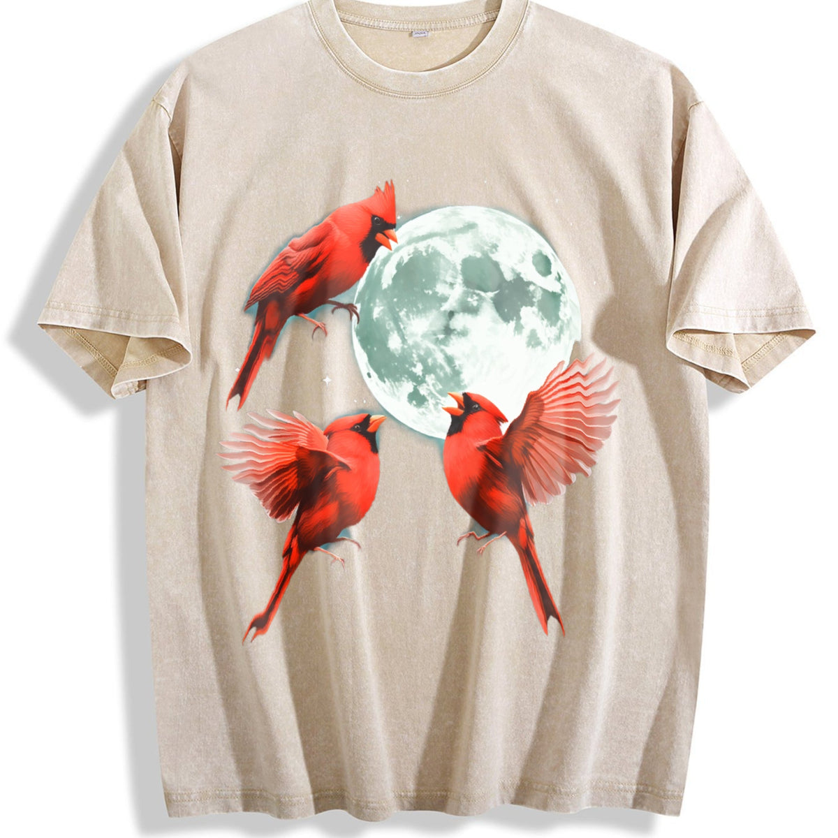 Red Cardinal Howling At Moon 90s Vintage Washed T-Shirt product image 1