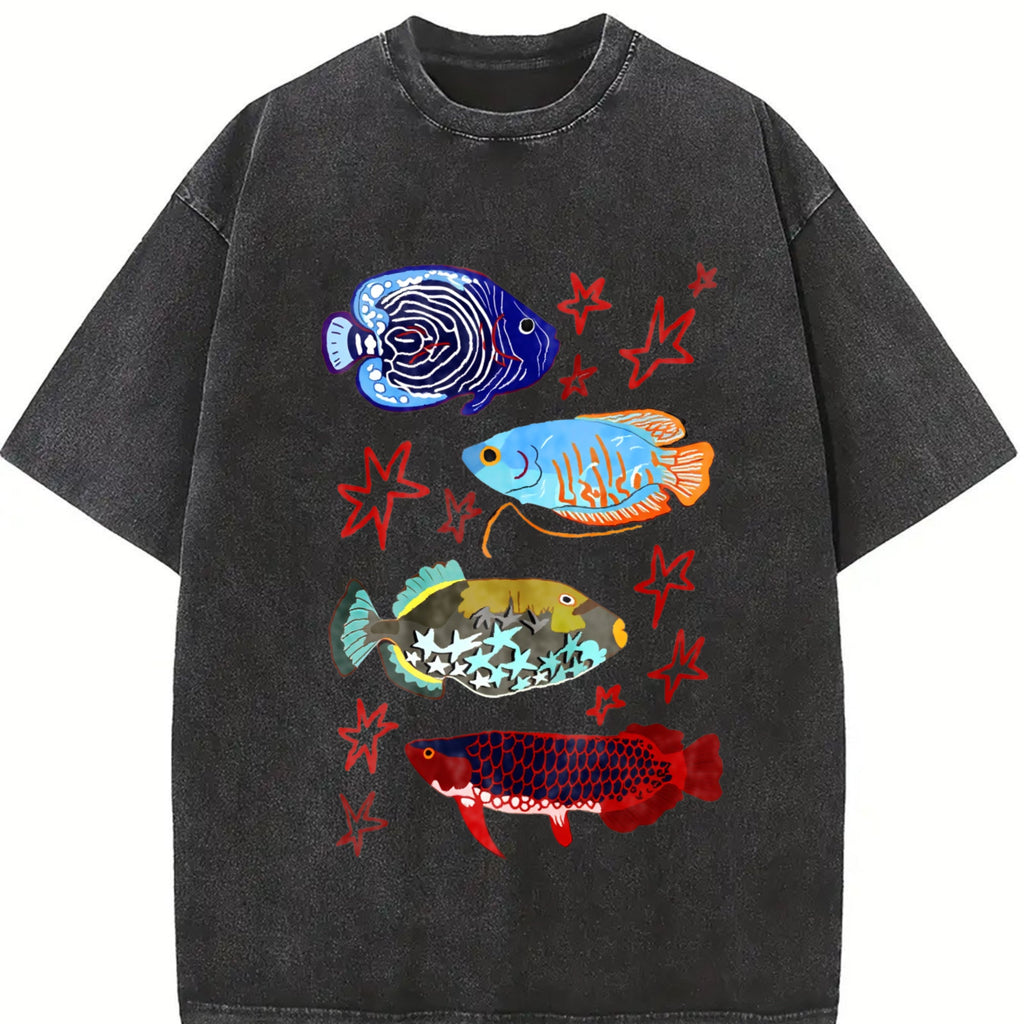 Fish Leaping Over The Dragon Gate Vintage Washed T-Shirt product image 2
