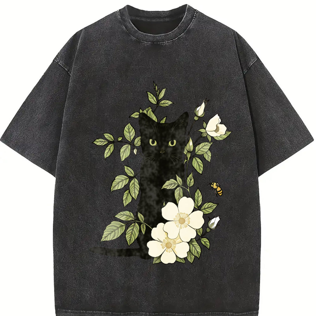 Animal Floral Cat Summer Vintage Washed T-Shirt product image 2