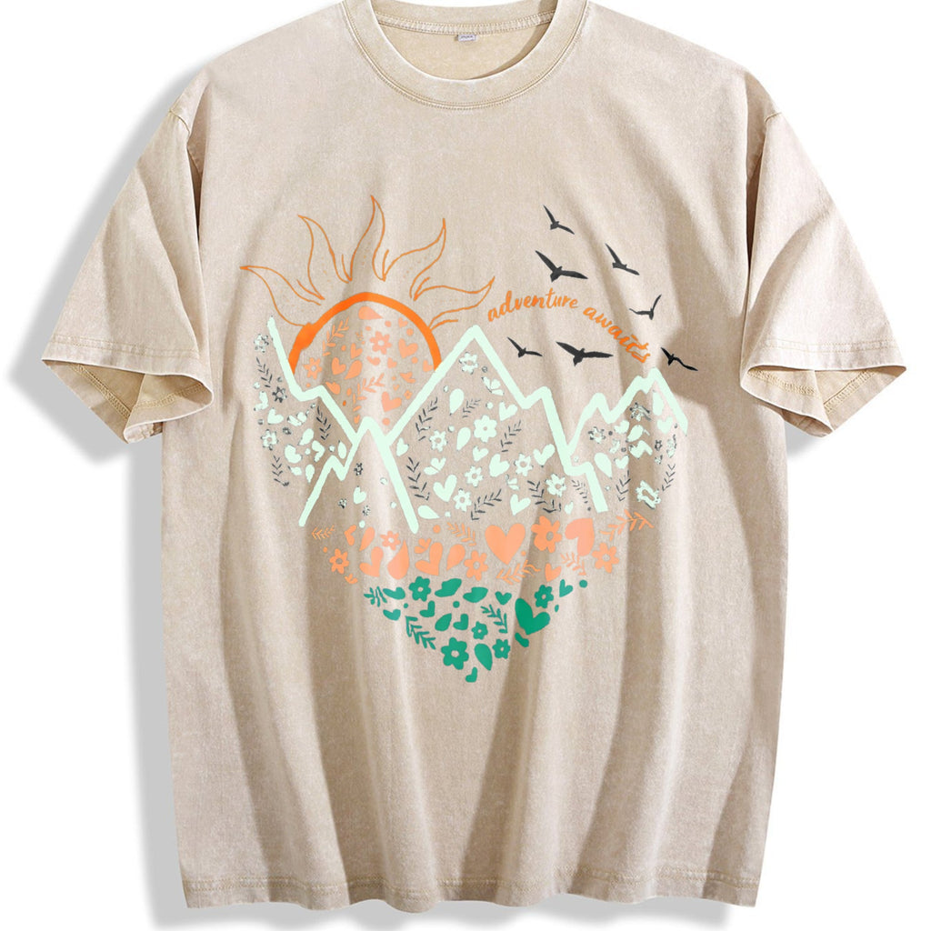 Floral Mountain Sunrise Summer Vintage Washed T-Shirt product image 1