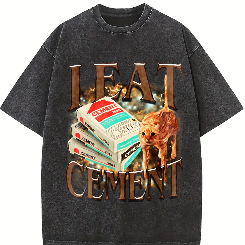I Eat Cement Funny Cat Meme Vintage Washed T-Shirt product image 2