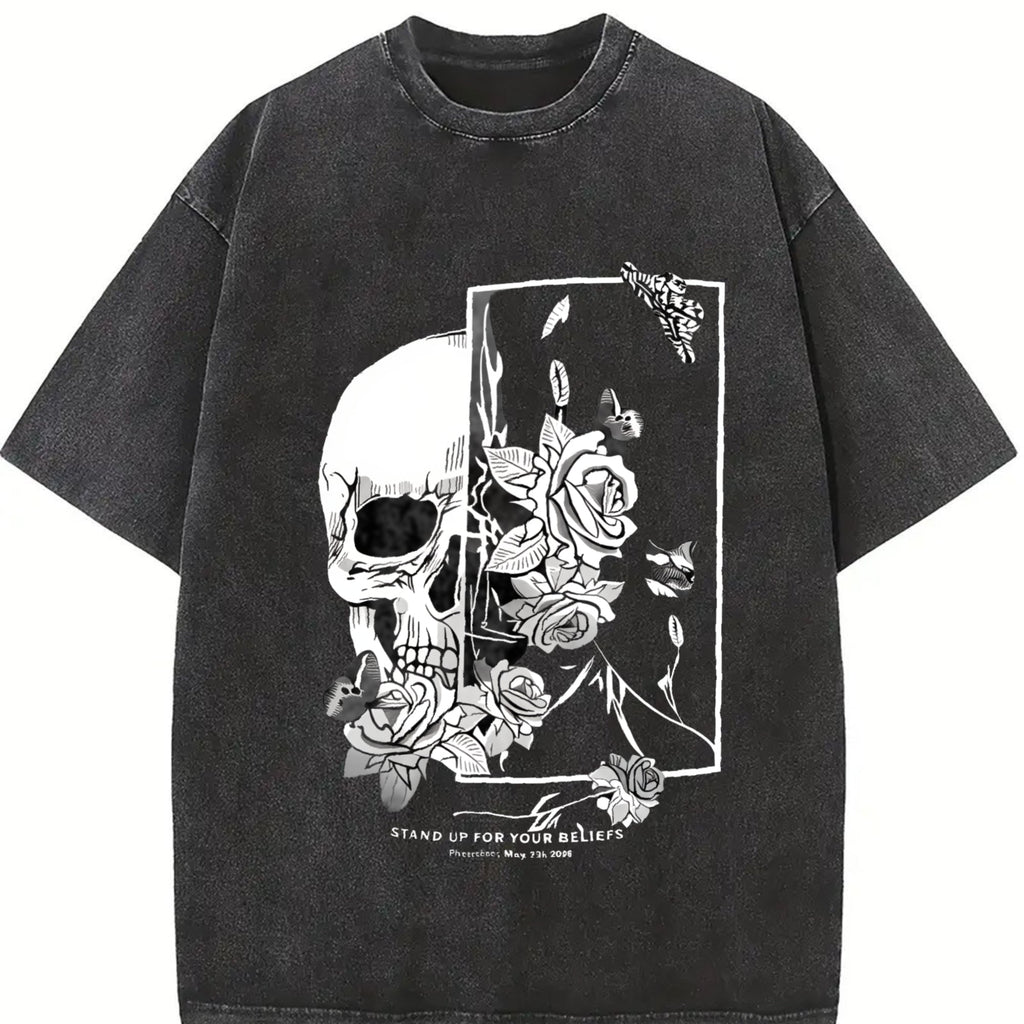 Gothic Skull & Rose - Dark Art Vintage Washed T-Shirt product image 2