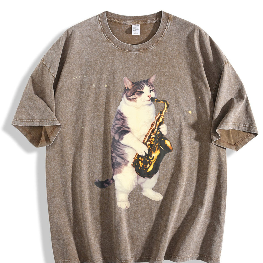 Saxophone Cat Vintage Washed T-Shirt product image 3