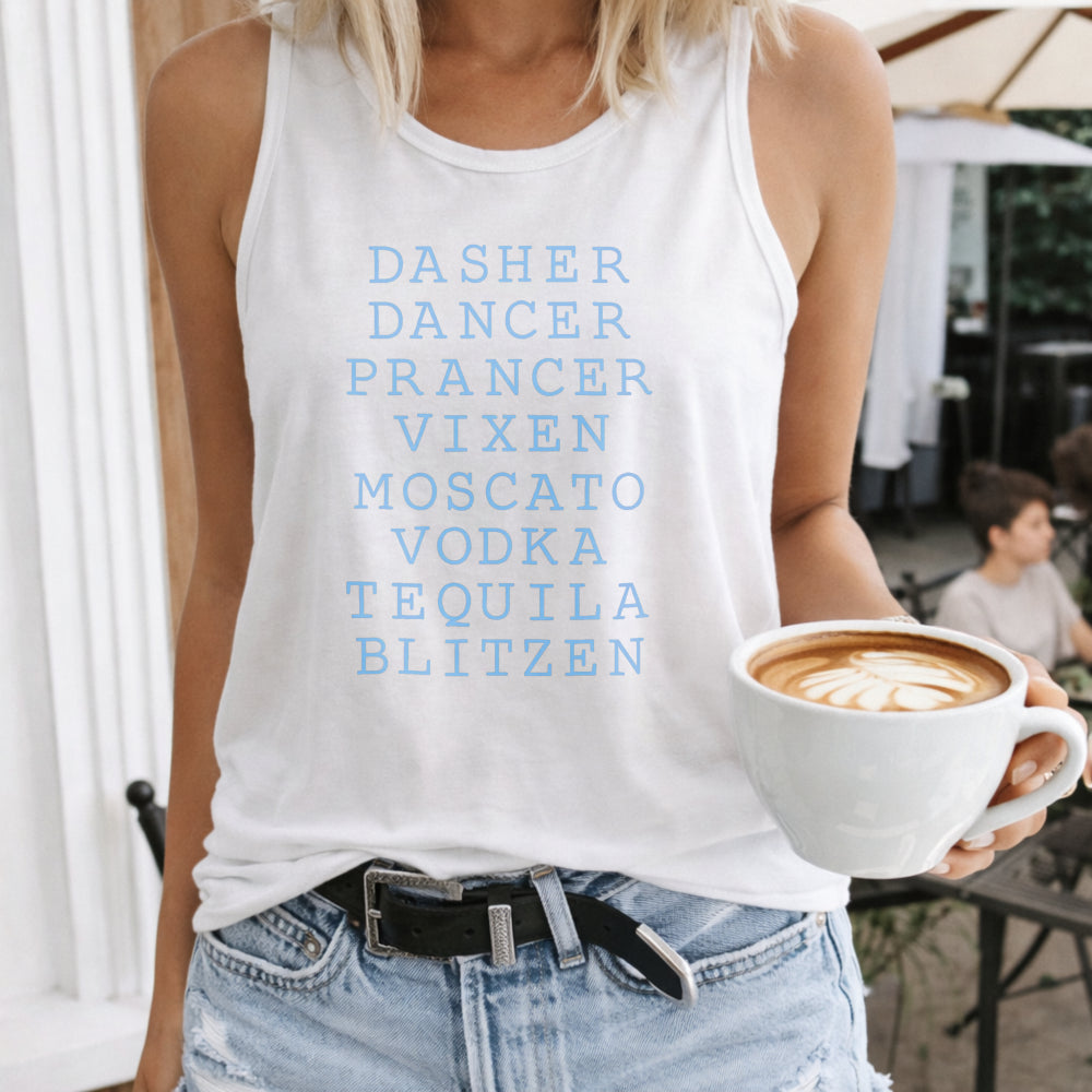 Christmas Reindeer and Drinks Slogan Women's Tank Top