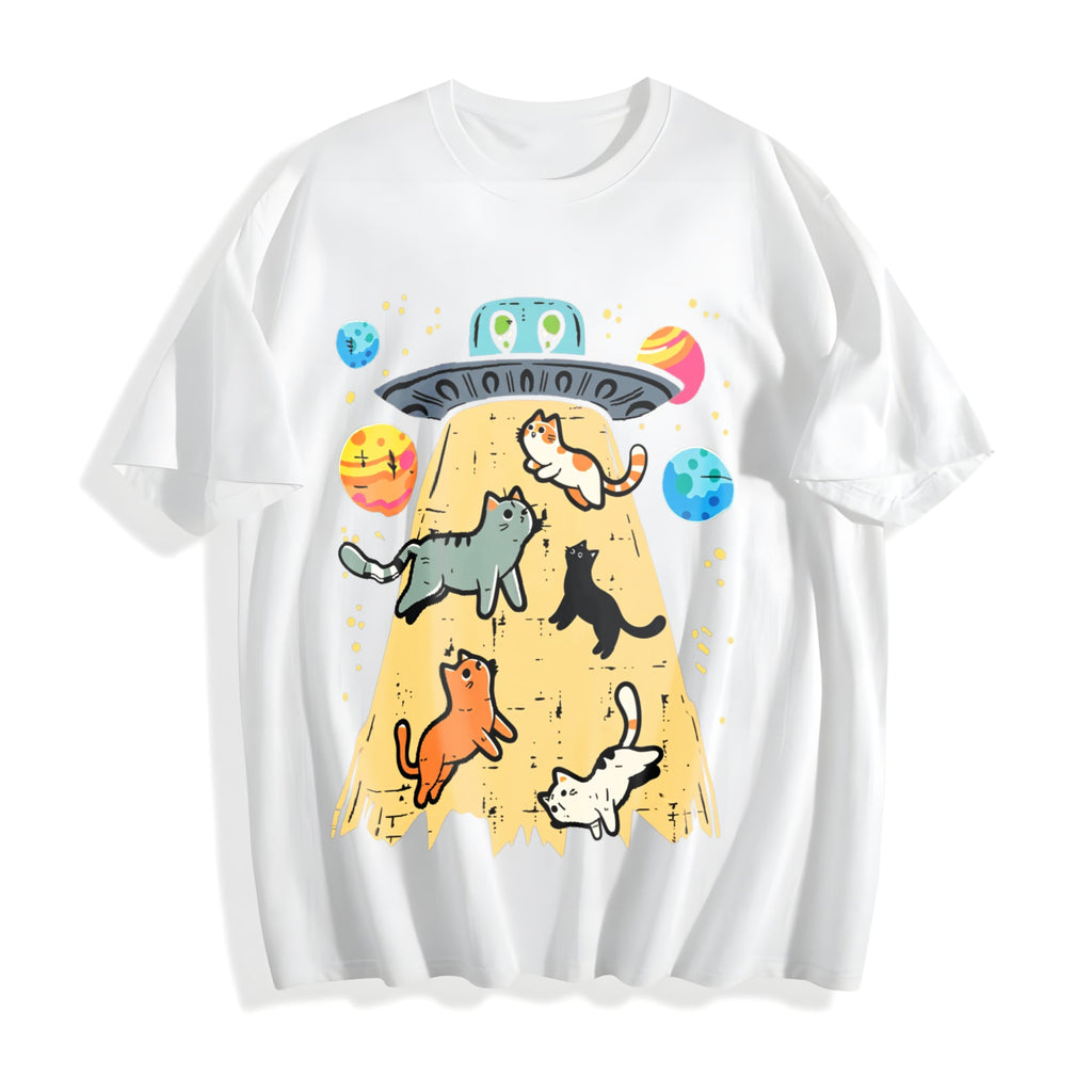 Summer UFO Takeaway Cute Cat Cotton T-Shirt product image 2