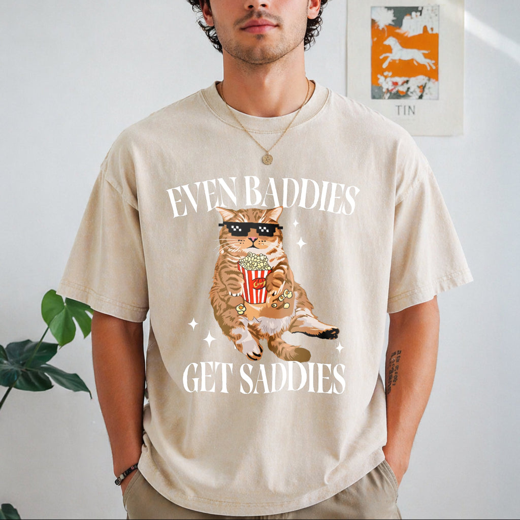 Even Baddies Get Saddies Funny Cat Vintage Washed T-Shirt product image 1