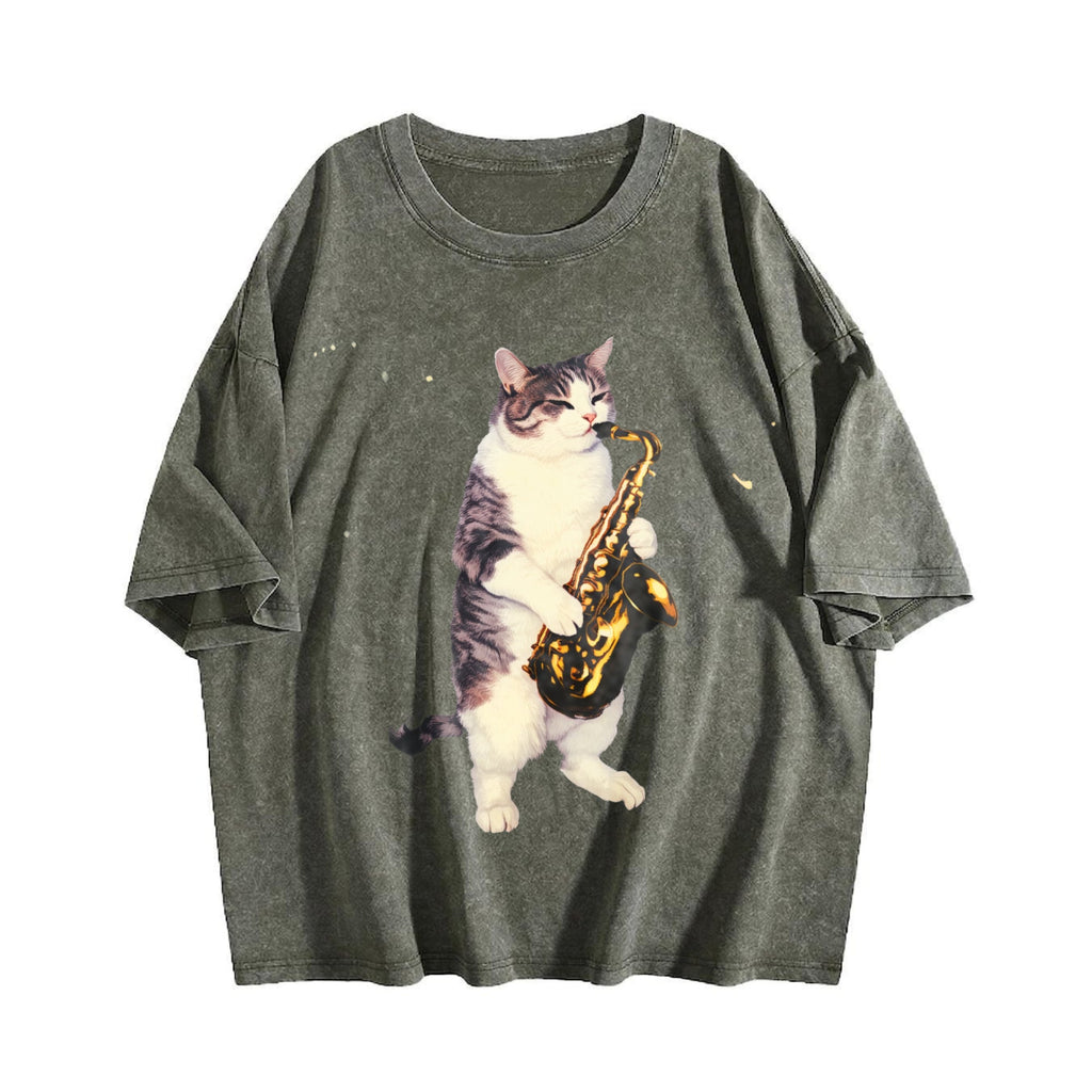Saxophone Cat Vintage Washed T-Shirt product image 4