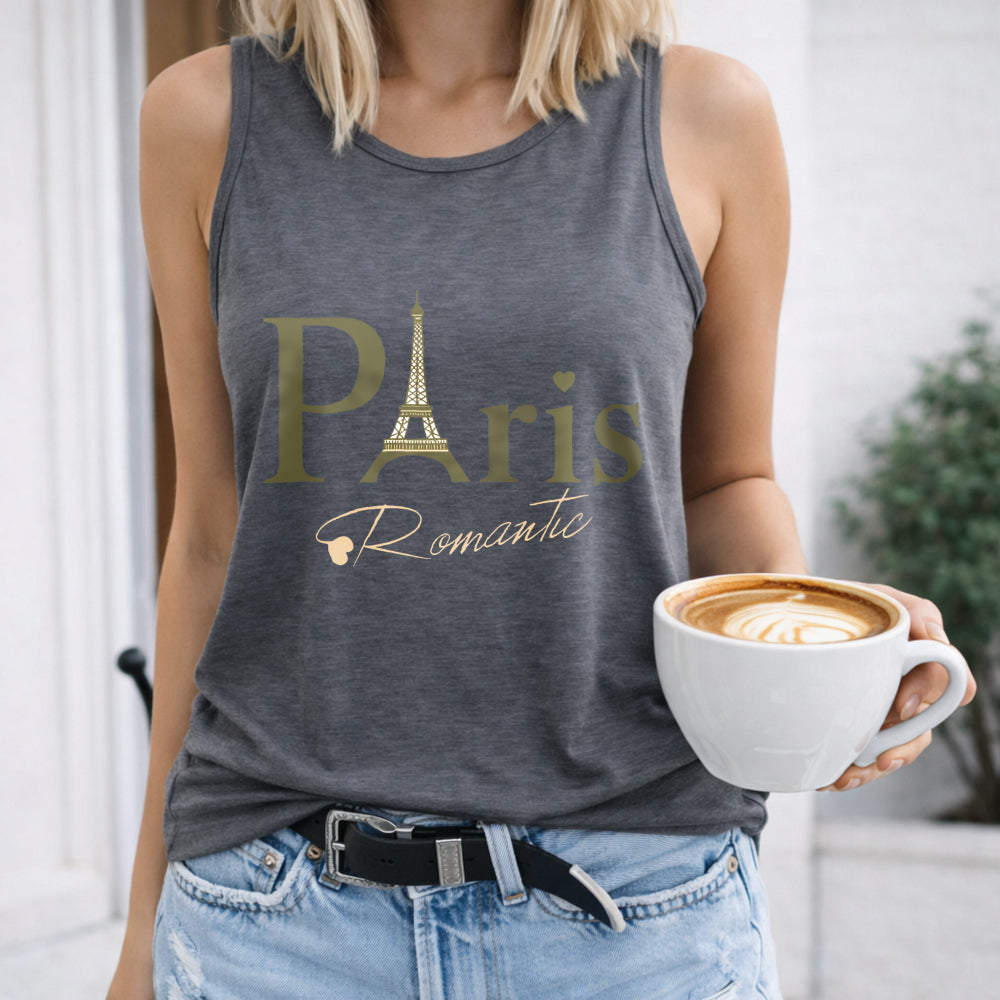 Paris Letter & Eiffel Tower Racer - Vibrant Red Stretchy Women's Tank Top