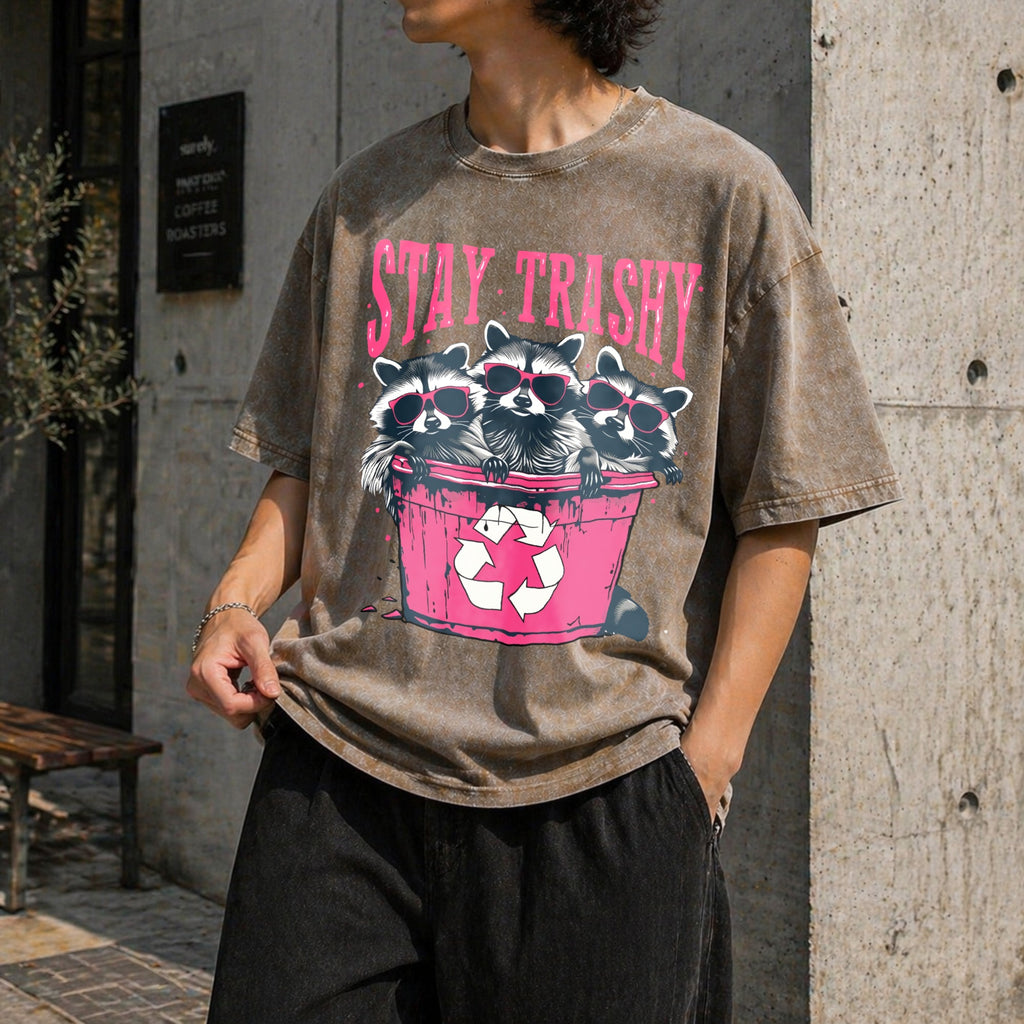 Stay Trashy - Black With Pink Raccoon & Bin Vintage Washed product image 3