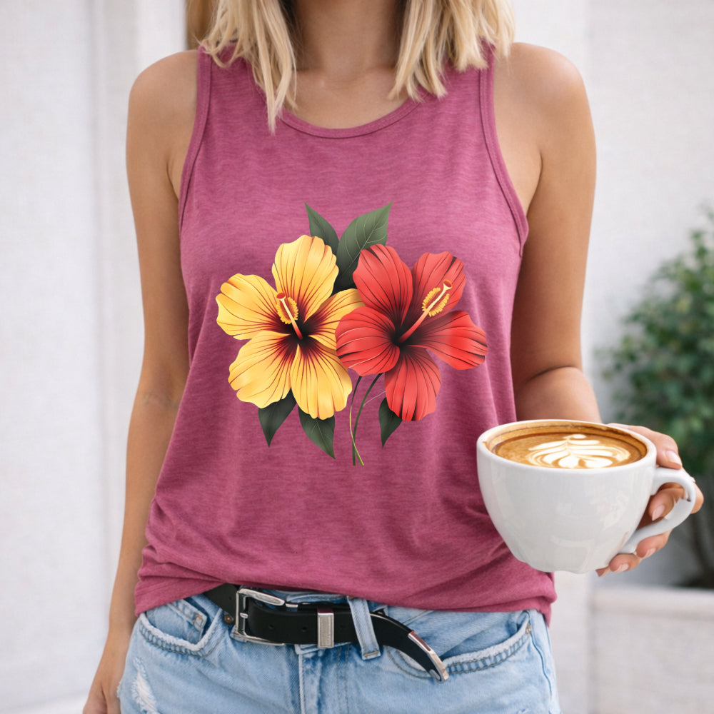 Red and Yellow Hibiscus Flowers Women's Tank Top