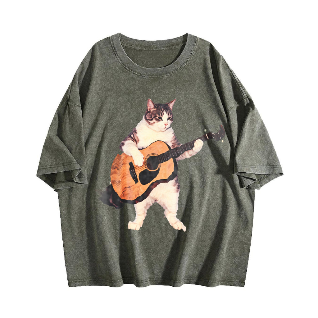 Guitar Cat Vintage Washed T-Shirt product image 4