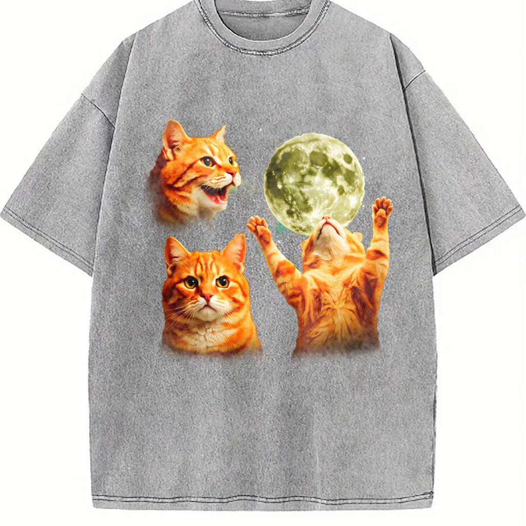 Orange Tabby Moon Vintage Washed T-Shirt product image 5