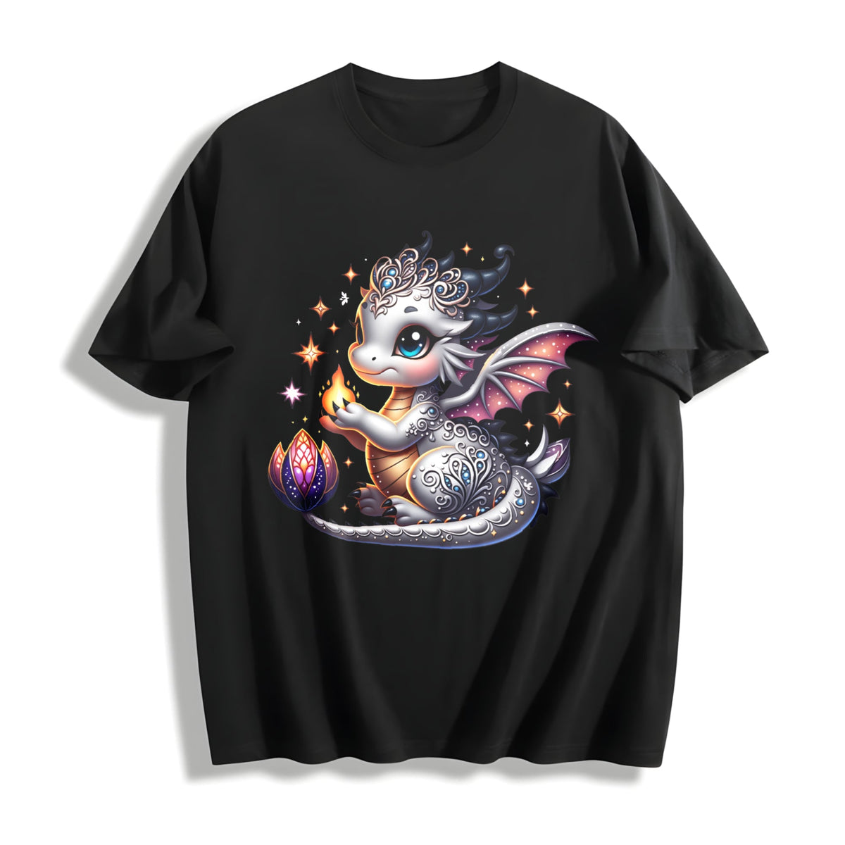 Silvery-gray Little Dragon With Exquisite Cotton T-Shirt product image 1