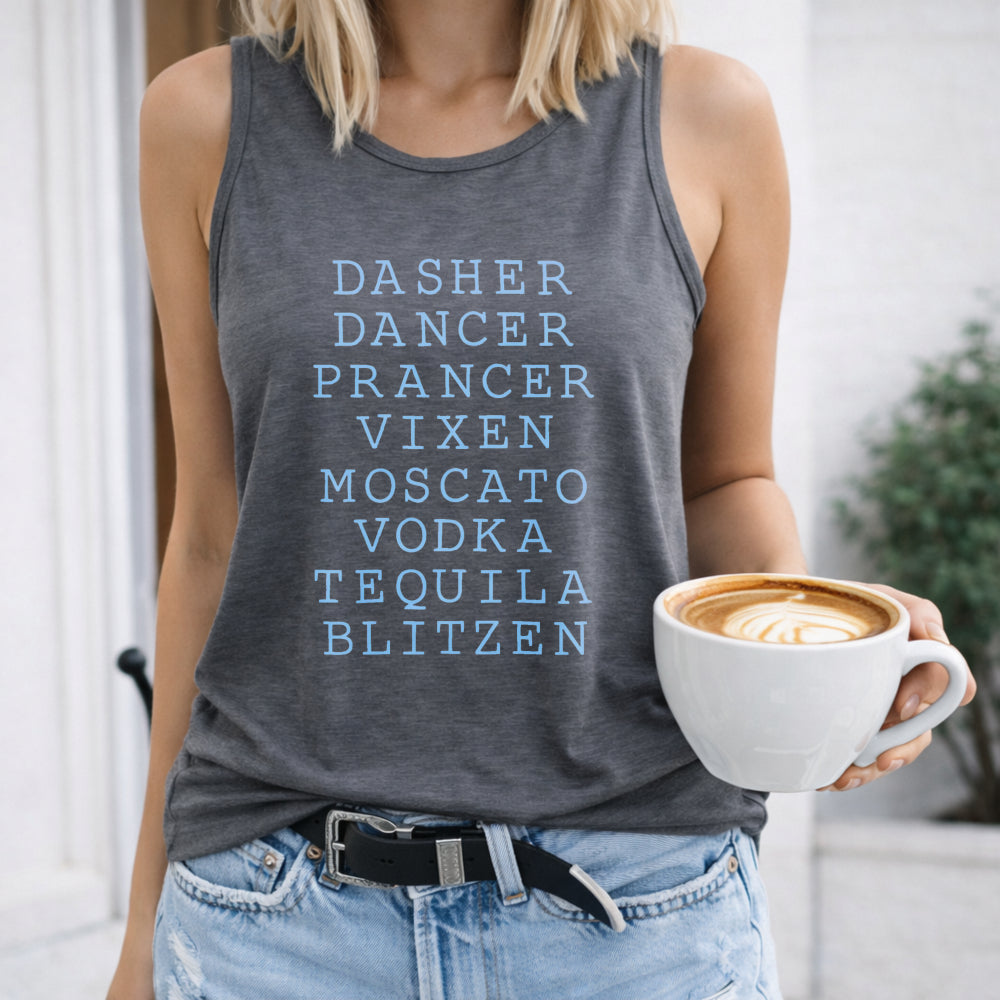 Christmas Reindeer and Drinks Slogan Women's Tank Top