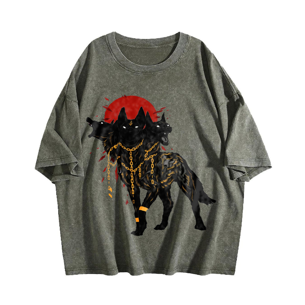 Summer : Red Moon Cerberus Vintage Washed T-Shirt product image 4