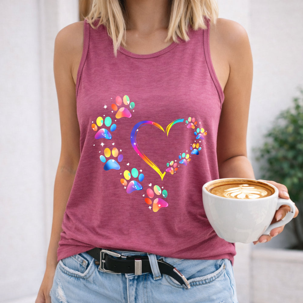 Pet Day Theme Colorful Heart & Paw Women's Tank Top