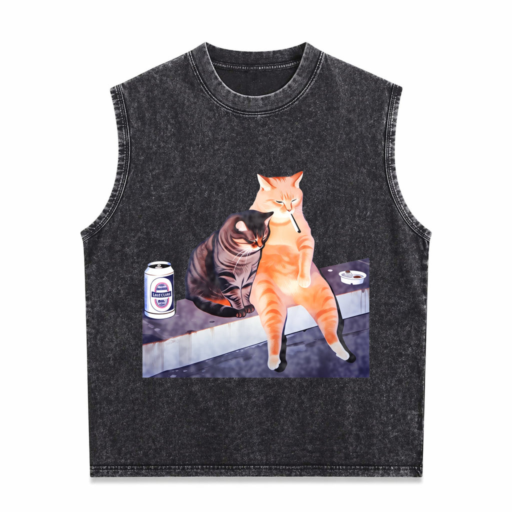 Smoking Cat Meme For Cat Lovers Black Humorous Perfect Men's Washed Tank Top