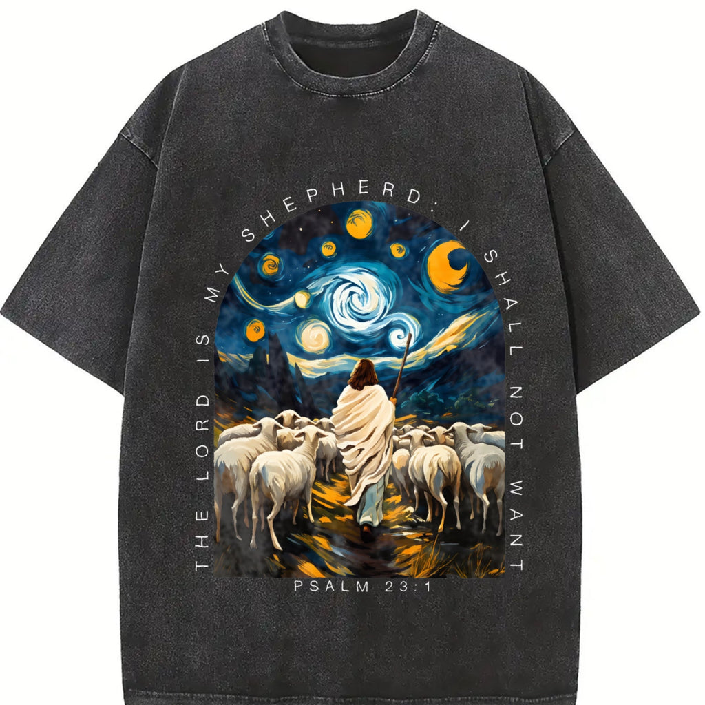 Shepherd and Sheep under a Starry Night Vintage Washed product image 2