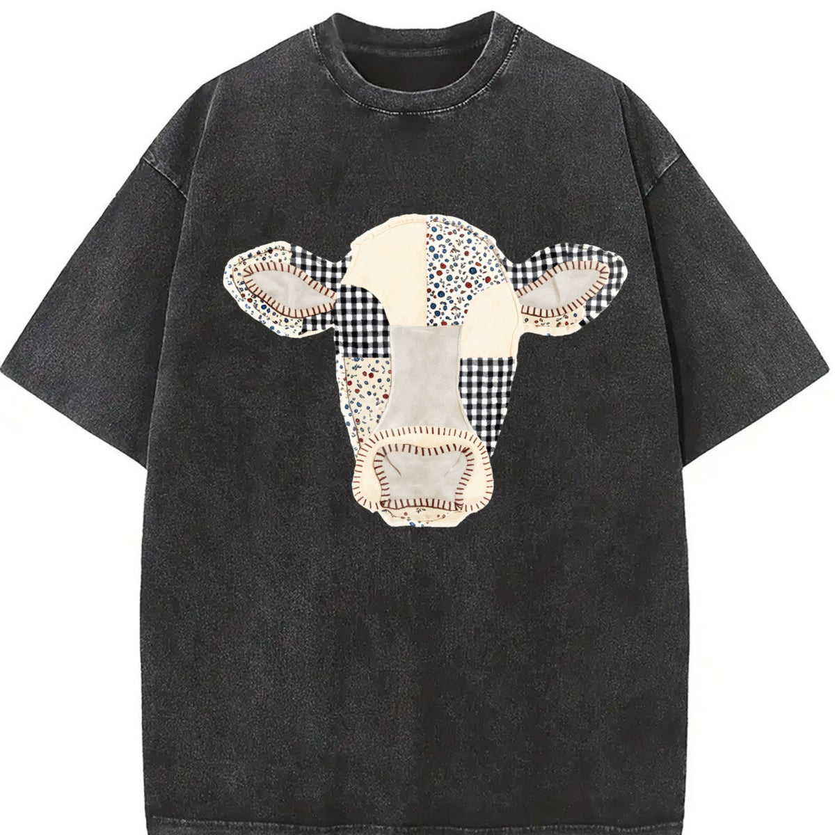 Faux Patchwork Cow Vintage Washed T-Shirt product image 2