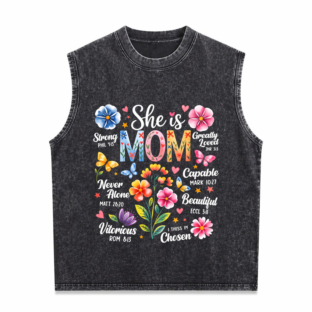 She Is Mom Bible Verses Christian Boho Floral Mother's Men's Washed Tank Top