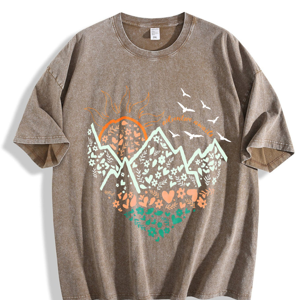 Floral Mountain Sunrise Summer Vintage Washed T-Shirt product image 3