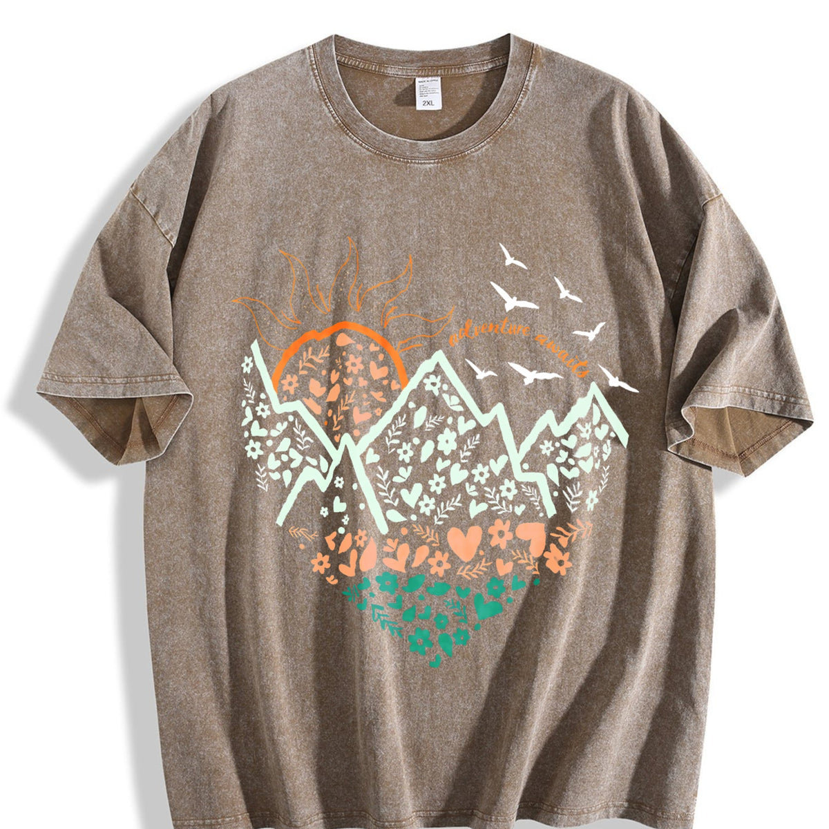Floral Mountain Sunrise Summer Vintage Washed T-Shirt product image 3
