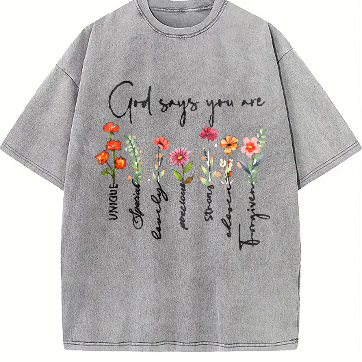 Summer A Plant Floral Letter Faith Vintage Washed T-Shirt product image 5