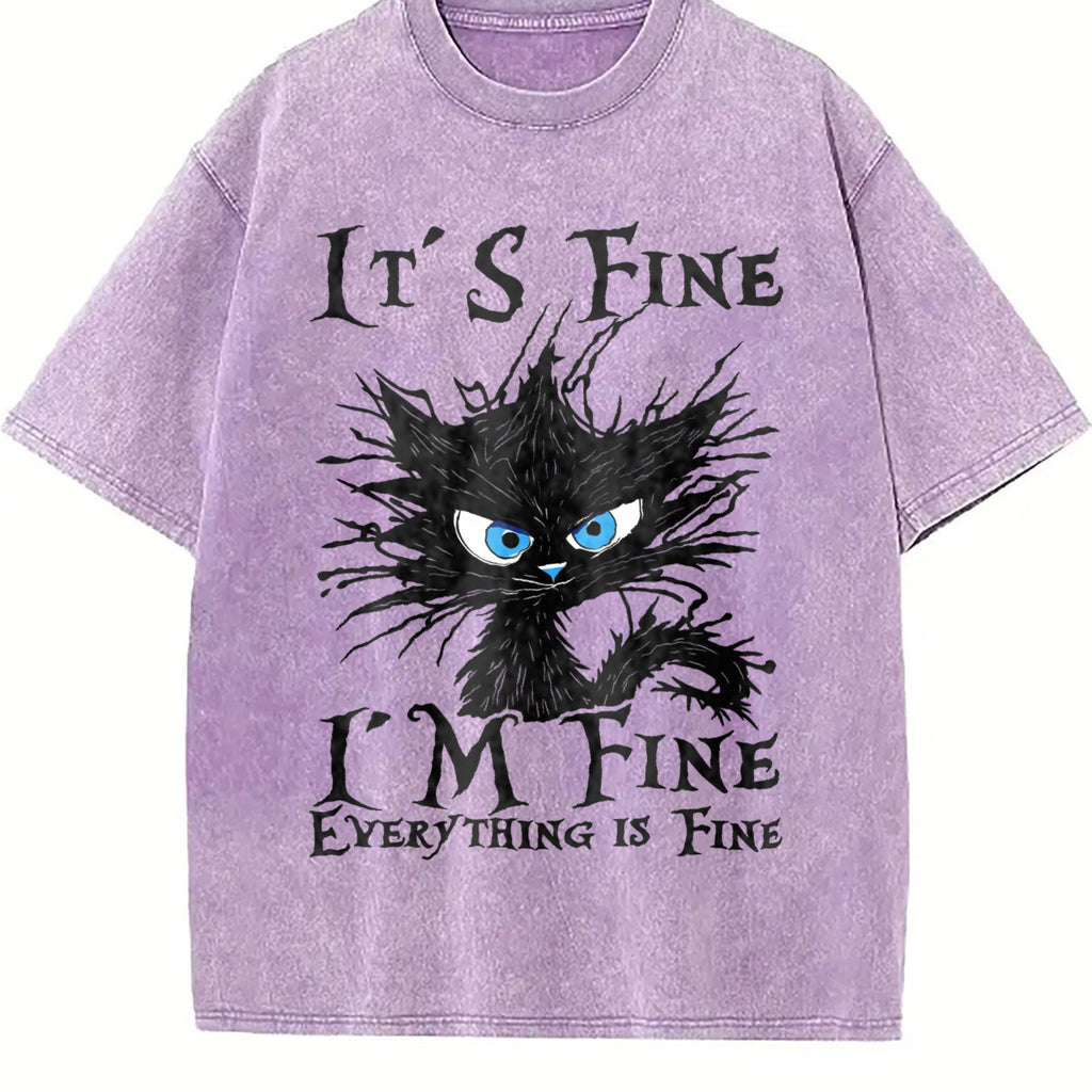 Funny It's Fine Sick Cat - With Vintage Washed T-Shirt product image 6