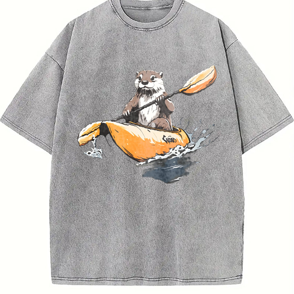 Black With Otter Kayaking Vintage Washed T-Shirt product image 5