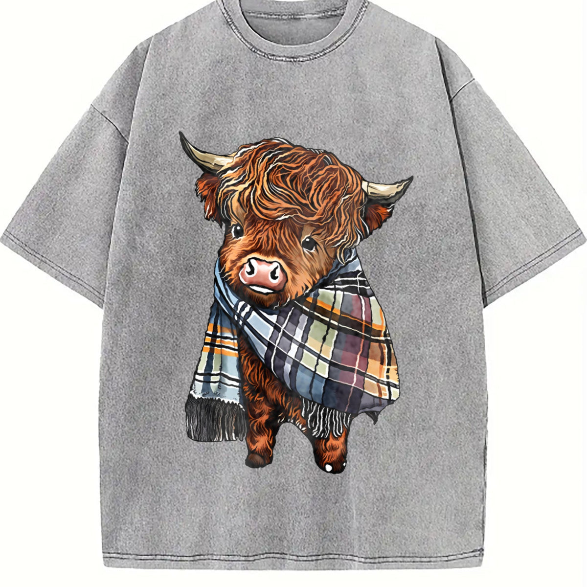 Scottish Highland Cow Plaid - Cozy Cattle Vintage Washed product image 5