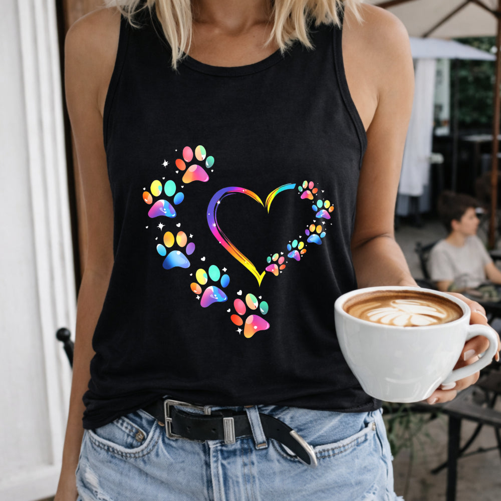 Pet Day Theme Colorful Heart & Paw Women's Tank Top