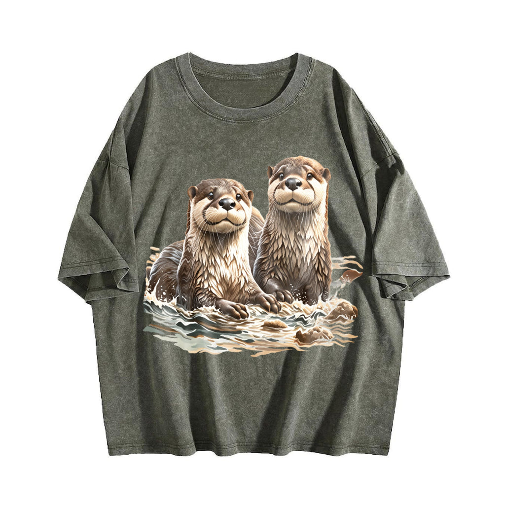 Two River Otters Wilderness 90s Vintage Washed T-Shirt product image 4