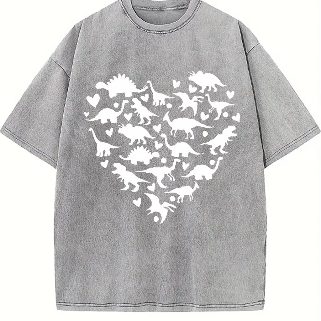 Heart-shaped Dinosaur Summer Vintage Washed T-Shirt product image 5