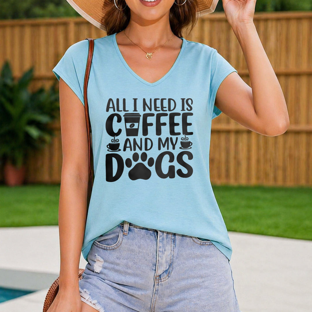 Patterned All I Need Is Coffee And My Dogs Women's V-Neck Tank Top