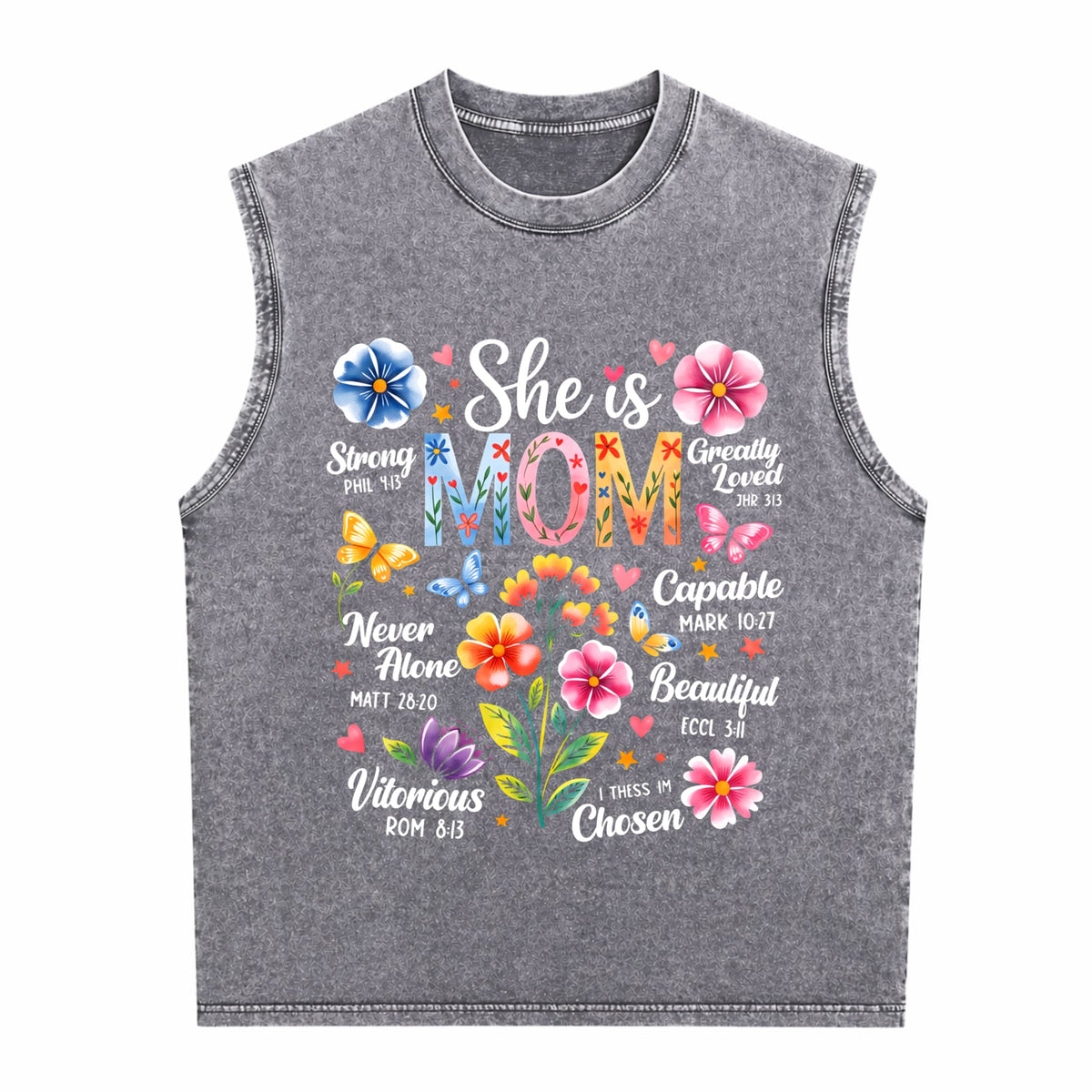 She Is Mom Bible Verses Christian Boho Floral Mother's Men's Washed Tank Top