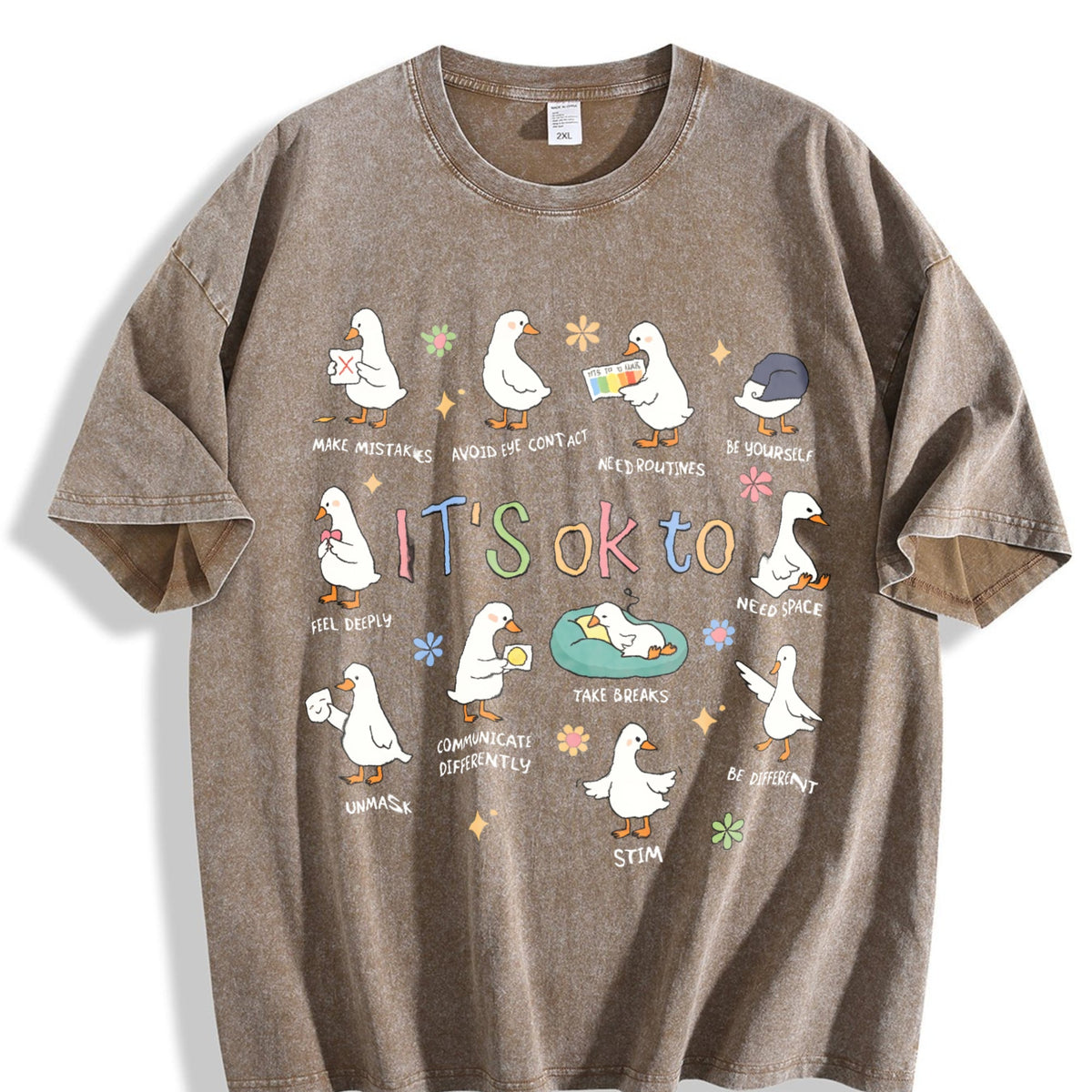 It's Ok To Be Different Autism Goose Vintage Washed T-Shirt product image 3