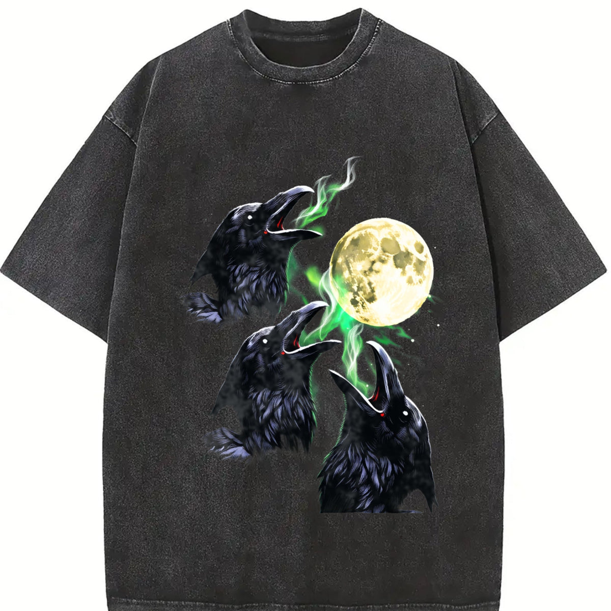 Raven Howling To Moon 90s Vintage Washed T-Shirt product image 2